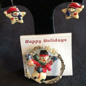 Vintage NWOT Snowman Brooch & Earrings